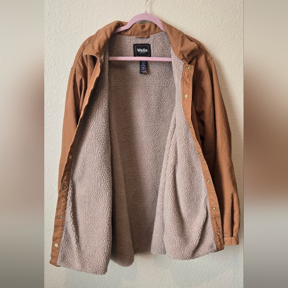 Walls Workwear Sherpa Lined Jacket Brown Canvas Snap Front Coat Warm Utility S2X